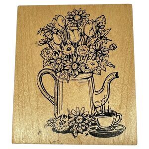 Northwoods Rubber Stamps Floral Arrangement in Teapot w/ Tea M3301 Jean Arneson